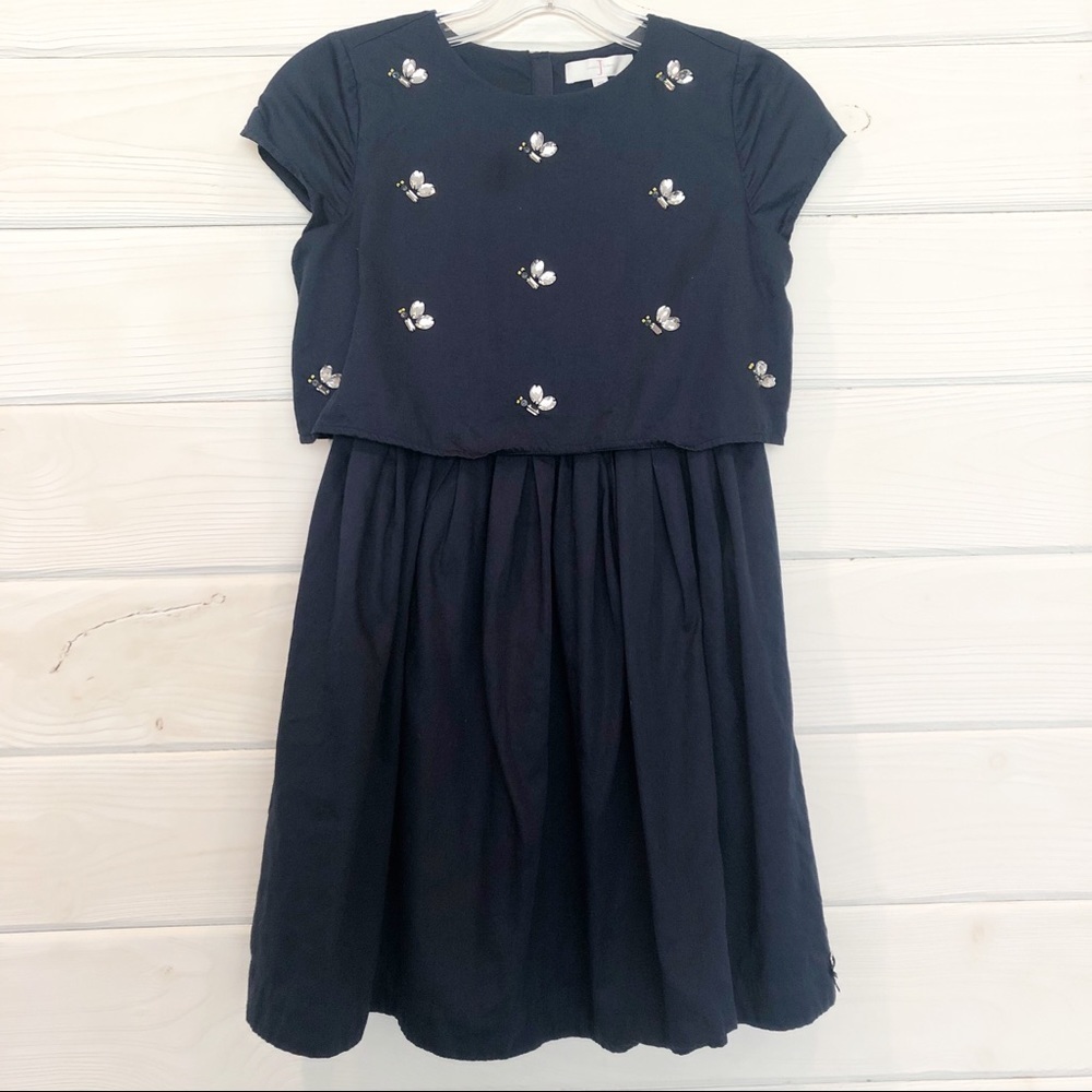 Jasper Conran Navy Girls Dress with lining, faux rhinestone